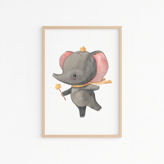Kinderzimmerbild Elefant mit Sternenstab Din A4 A3 - Poster für das Kinderzimmer babyzimmer