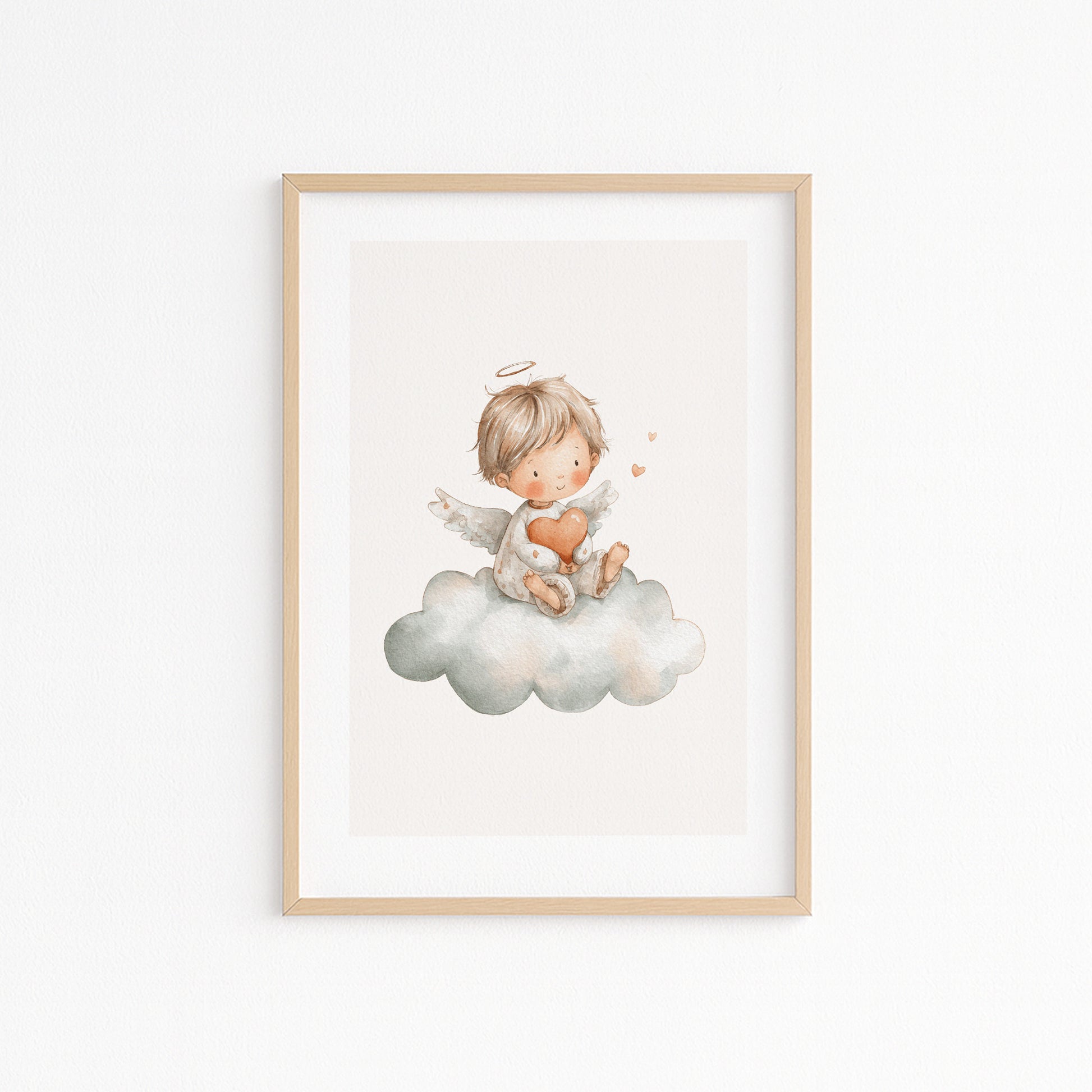 Kinderzimmerbild mit einem gemaltem Engel auf einer Wolke  Poster für das Kinderzimmer Babyzimmer