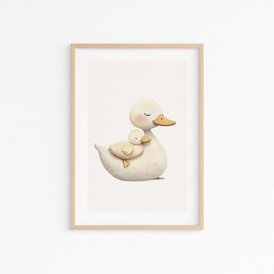 Kinderzimmerbild Enten Mama mit Kind gemalt A4 A3 - Poster für das Kinderzimmer babyzimmer