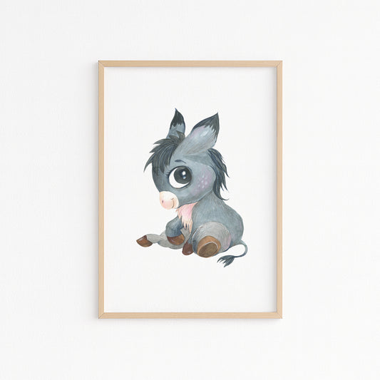 Kinderzimmerbild mit einer gemaltem Esel. Poster für das Kinderzimmer Babyzimmer