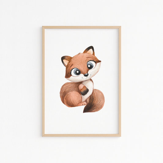 Kinderzimmerbild mit einer gemaltem Fuchs. Poster für das Kinderzimmer Babyzimmer