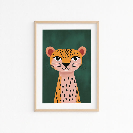 Kinderzimmerbild mit einem Gepard auf einem grünen Hintergrund - Poster für Kinderzimmer