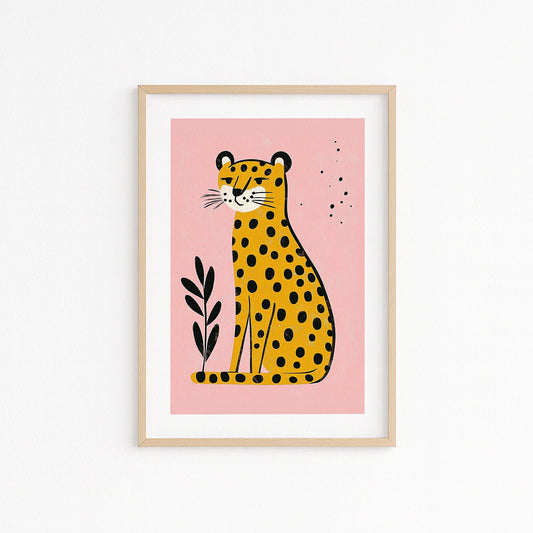Kinderzimmerbild mit einem Gepard auf einem rosa Hintergrund - Poster für Kinderzimmer 