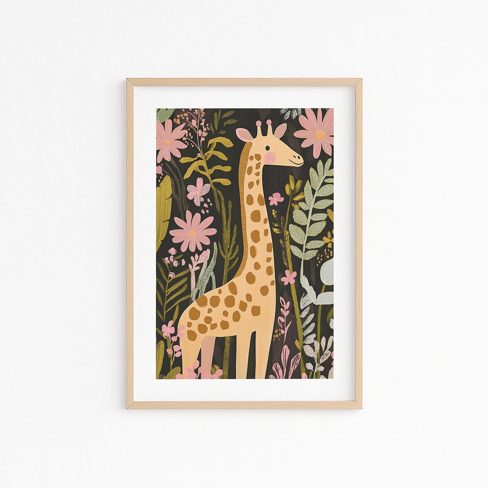 Kinderzimmer Bild mit einer Giraffe im Dschungel - Poster für das Kinderzimmer 