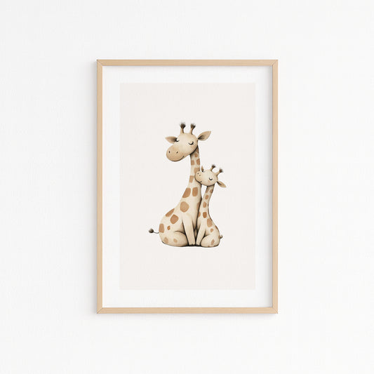 Kinderzimmerbild Giraffe mit Mama gemalt A4 A3 - Poster für das Kinderzimmer babyzimmer