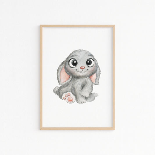 Kinderzimmerbild mit einer gemaltem Hase. Poster für das Kinderzimmer Babyzimmer