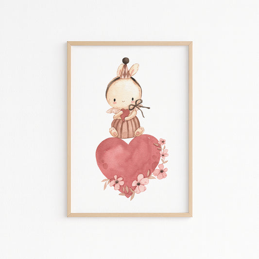 Kinderzimmerbild Hase mit Herz gemalt A4 A3 - Poster für das Kinderzimmer babyzimmer
