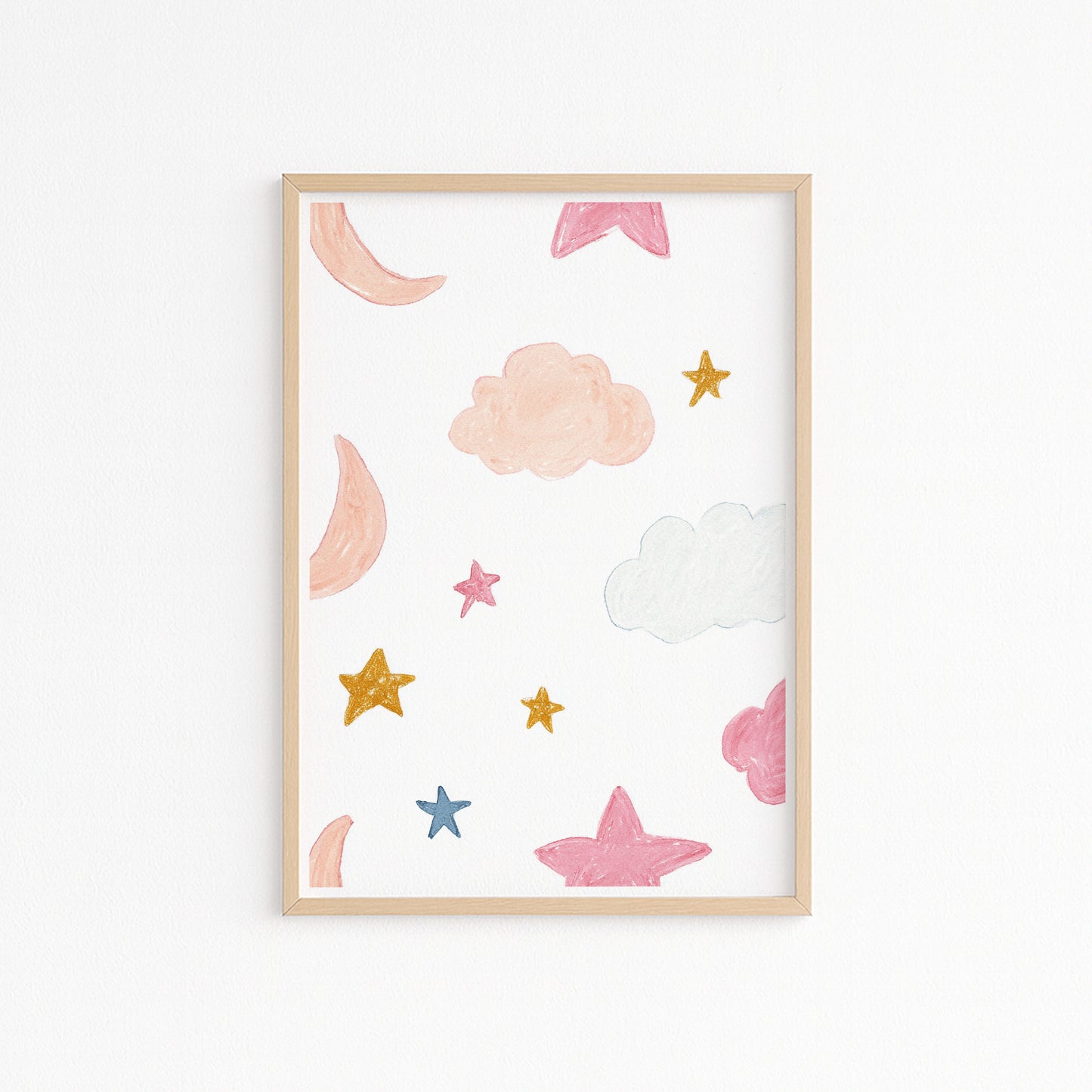 Kinderzimmerbild Himmel bunt mit Mond und Sternen bunt A4 A3 - Poster für das Kinderzimmer babyzimmer 