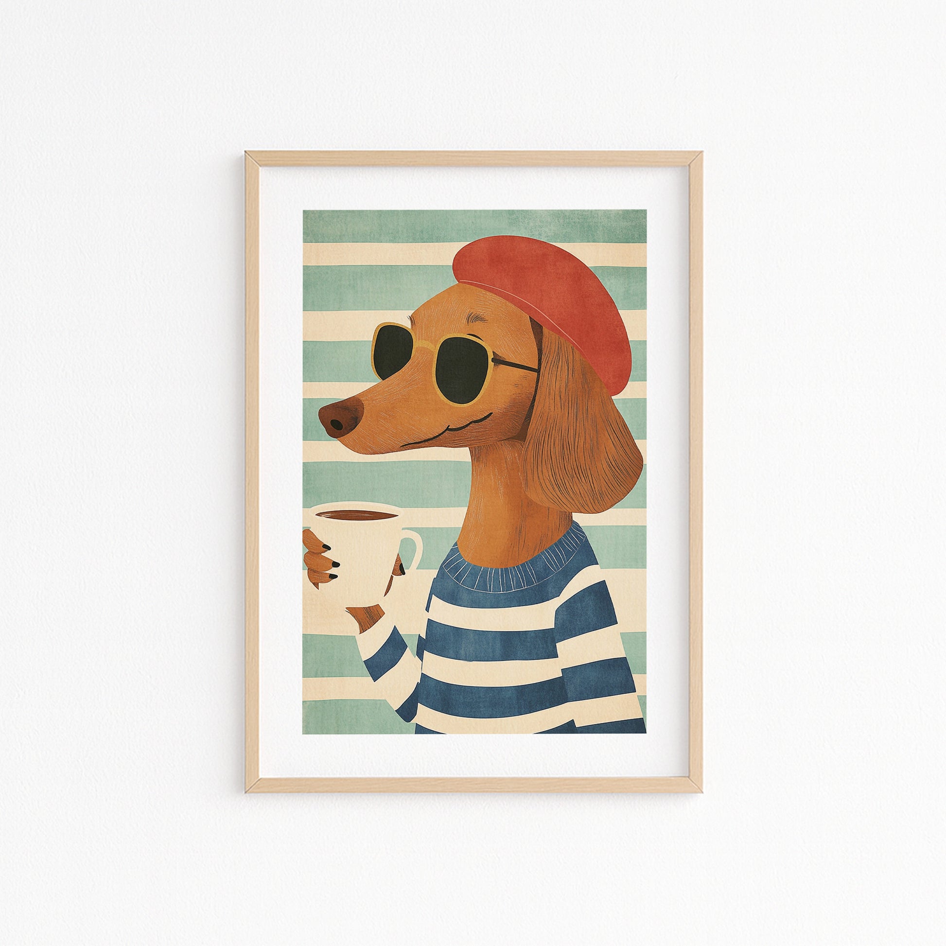 Kinderzimmerbild Hund geniesst eine Tasse Kaffe Din A4 A3 - Poster für das Kinderzimmer babyzimmer 
