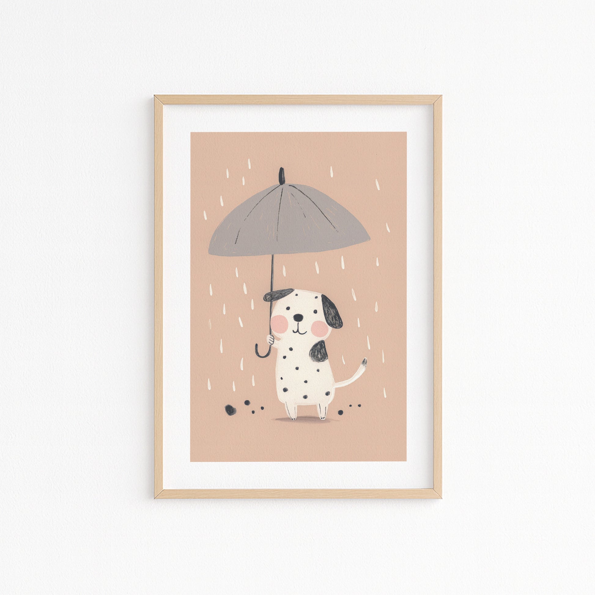 Kinderzimmerbild Hund mit Regenschirm im Regen Din A4 A3 - Poster für das Kinderzimmer babyzimmer 