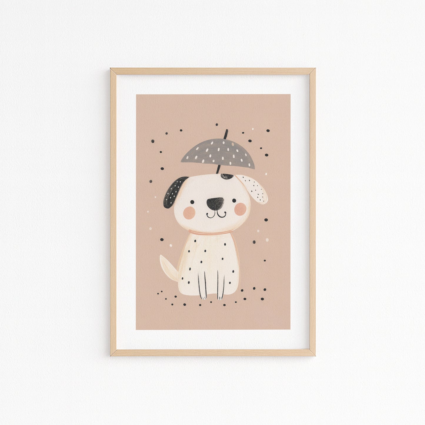 Kinderzimmerbild Hund mit Regenschirm im Regen Din A4 A3 - Poster für das Kinderzimmer babyzimmer 