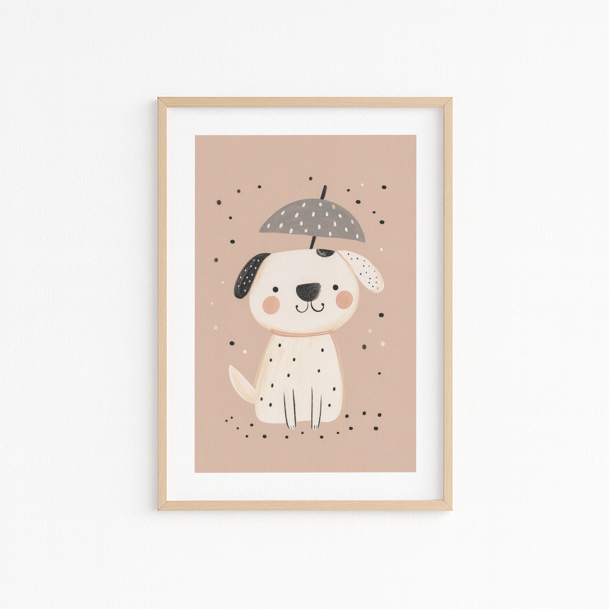 Kinderzimmerbild Hund mit Regenschirm im Regen Din A4 A3 - Poster für das Kinderzimmer babyzimmer 