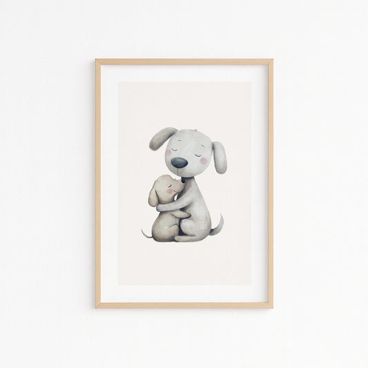 Kinderzimmerbild Hunde Mama mit Kind gemald A4 - Poster für das Kinderzimmer babyzimmer
