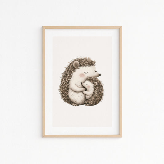 Kinderzimmerbild Igel Mama mit Kind gemald A4 - Poster für das Kinderzimmer babyzimmer