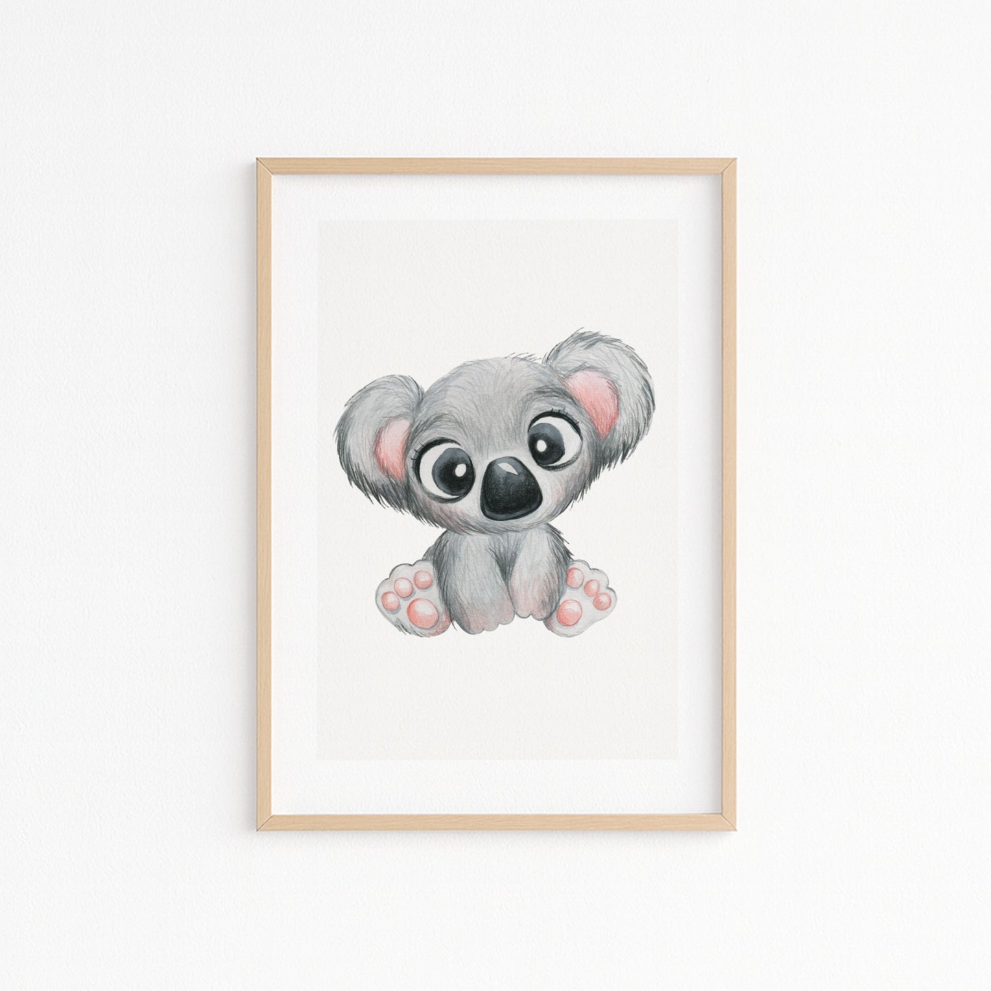 Kinderzimmerbild mit einem gemaltem Koala auf grauem Hintergrund. Poster für das Kinderzimmer Babyzimmer