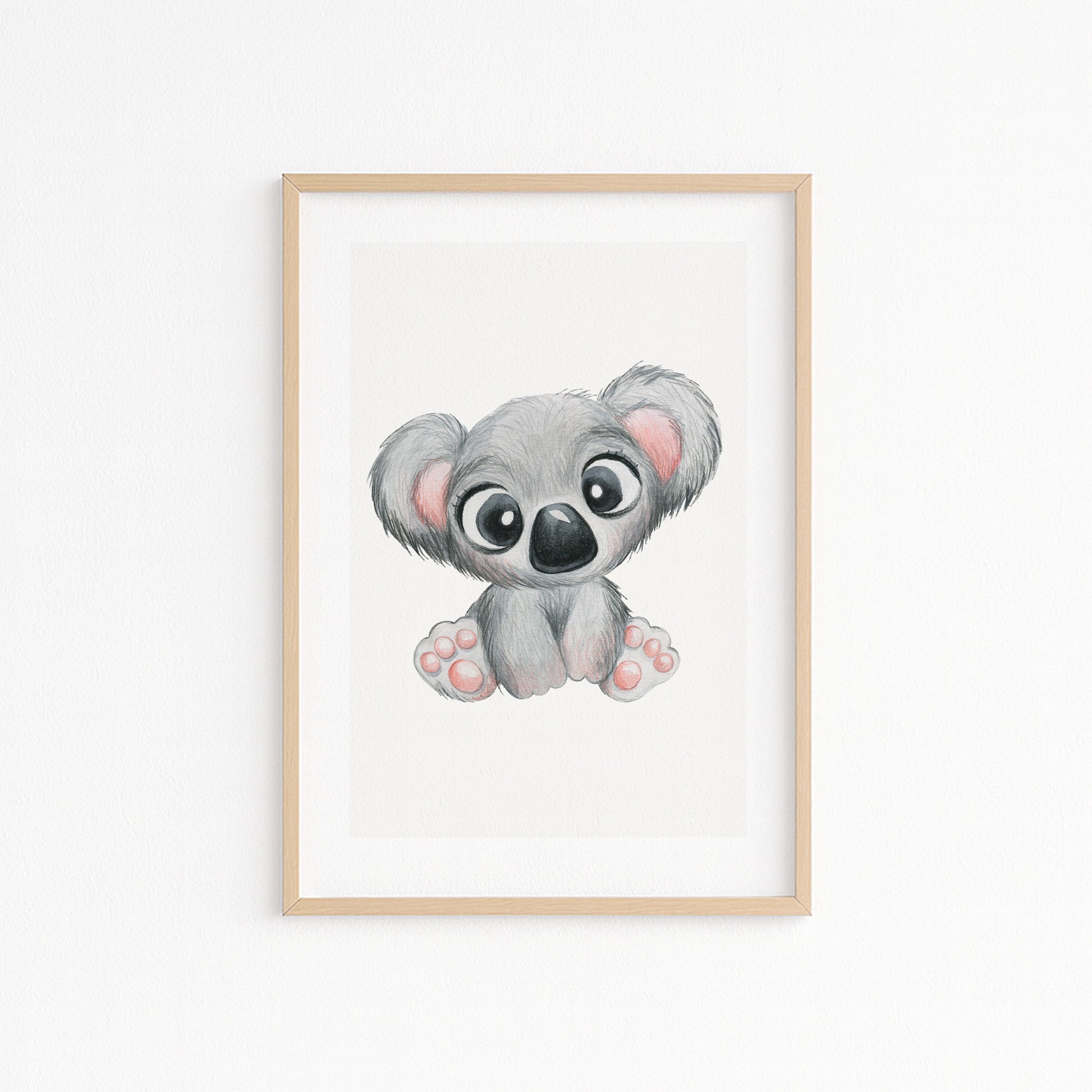 Kinderzimmerbild mit einem gemaltem Koala auf grauem Hintergrund. Poster für das Kinderzimmer Babyzimmer