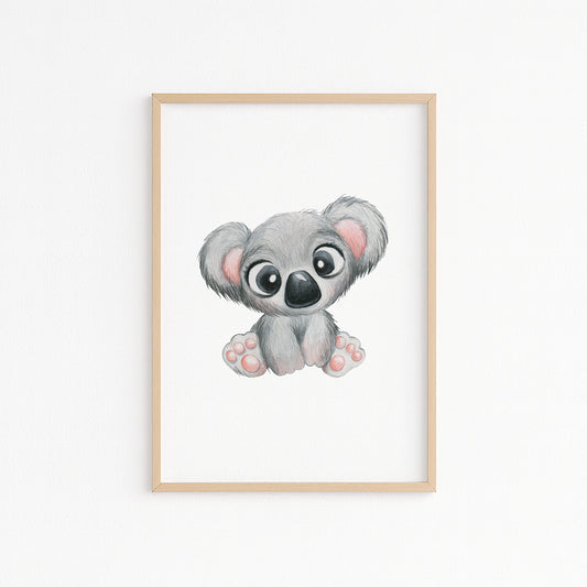 Kinderzimmerbild mit einer gemaltem Koala. Poster für das Kinderzimmer Babyzimmer