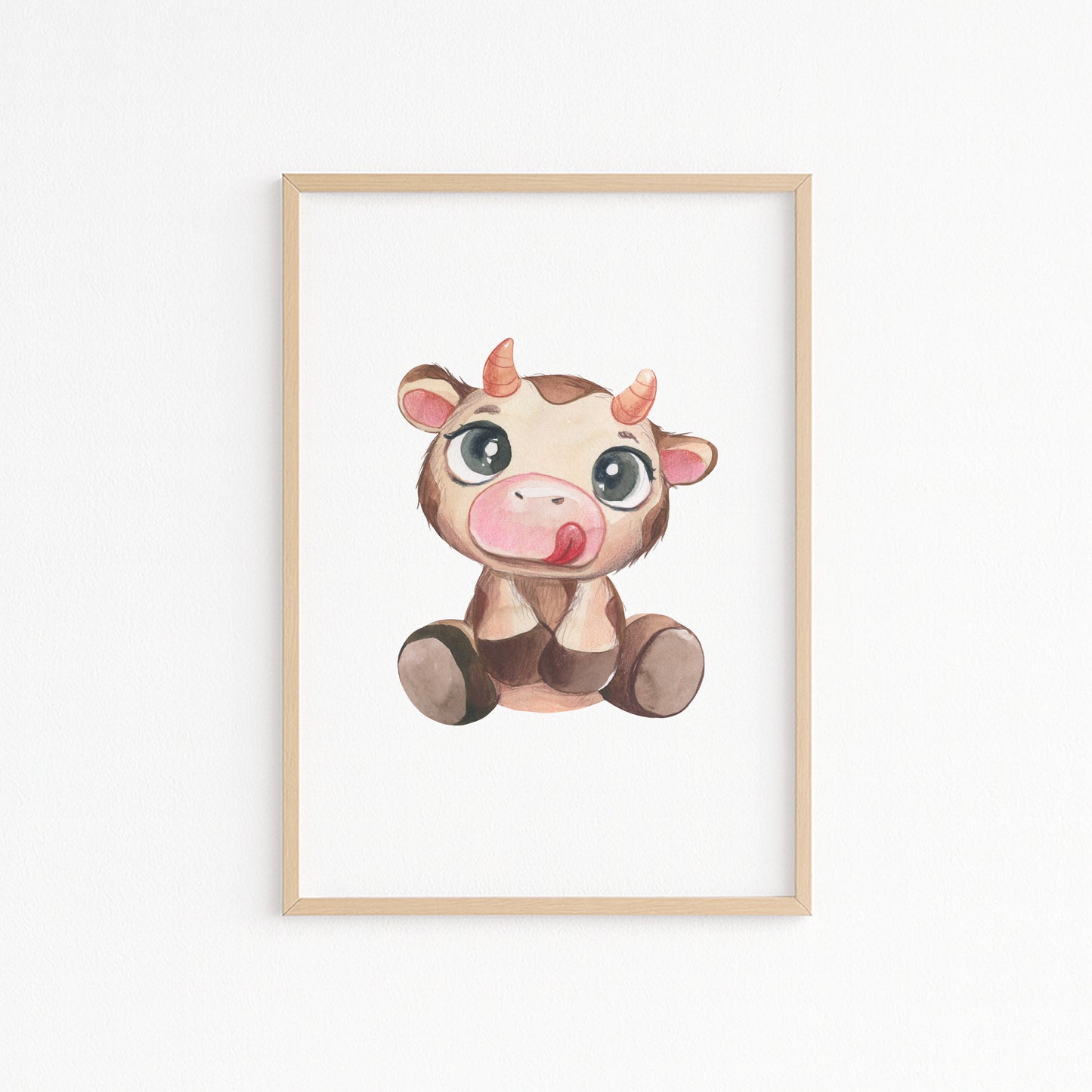 Kinderzimmerbild mit einer gemaltem Kuh. Poster für das Kinderzimmer Babyzimmer