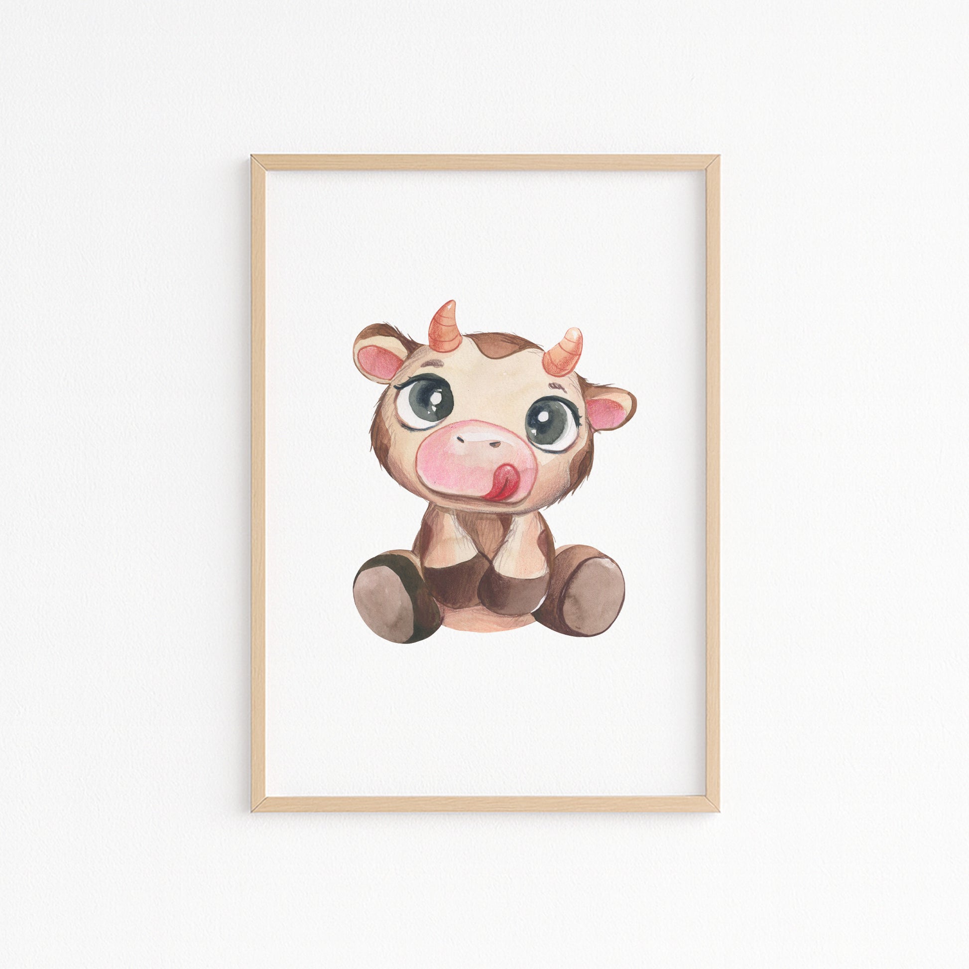 Kinderzimmerbild mit einer gemaltem Kuh. Poster für das Kinderzimmer Babyzimmer