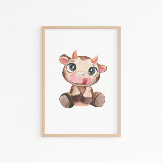 Kinderzimmerbild mit einer gemaltem Kuh. Poster für das Kinderzimmer Babyzimmer