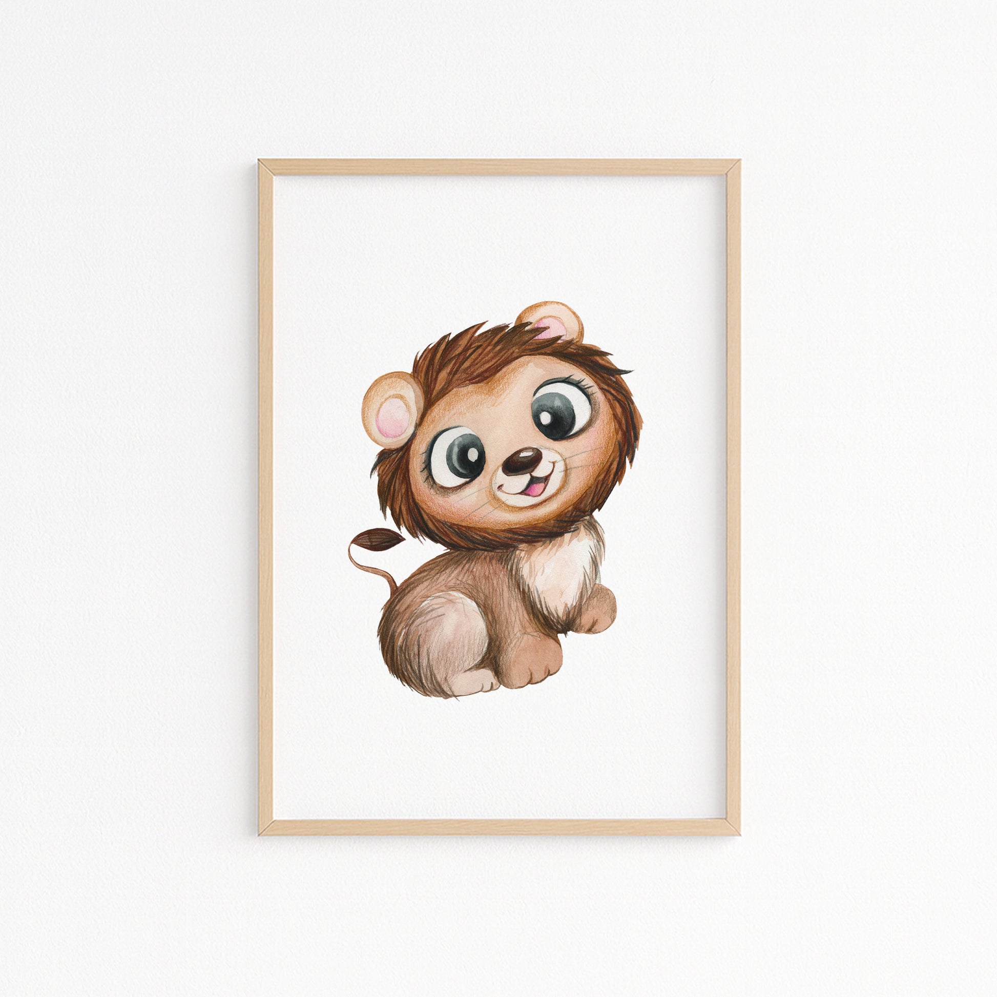 Kinderzimmerbild mit einer gemaltem Löwe. Poster für das Kinderzimmer Babyzimmer