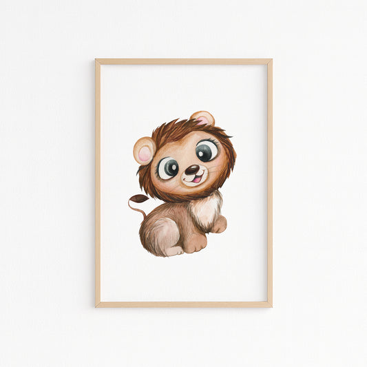 Kinderzimmerbild mit einer gemaltem Löwe. Poster für das Kinderzimmer Babyzimmer