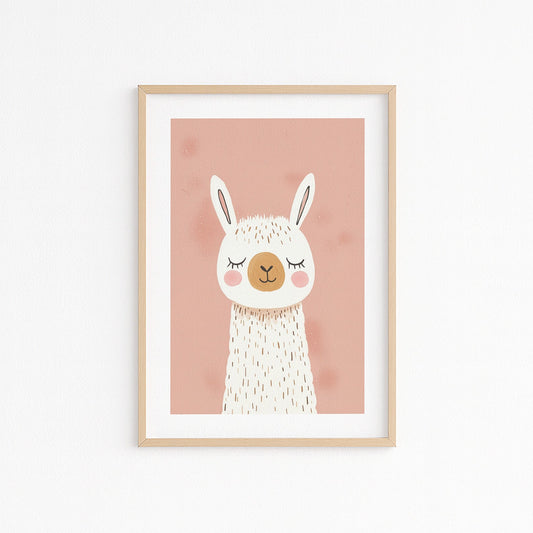 Kinderzimmerbild Lama mit rosa Hintergrund - handgemalt für das Kinderzimmer - Poster
