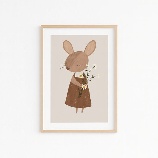 Kinderzimmerbild Maus mit Blume mit Sternen A4 A3 - Poster für das Kinderzimmer babyzimmer 