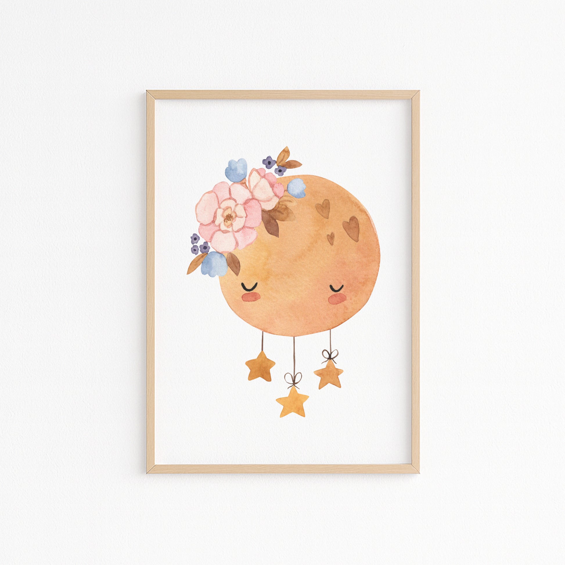 Kinderzimmerbild schlafender Mond mit Sternen A4 A3 - Poster für das Kinderzimmer babyzimmer 