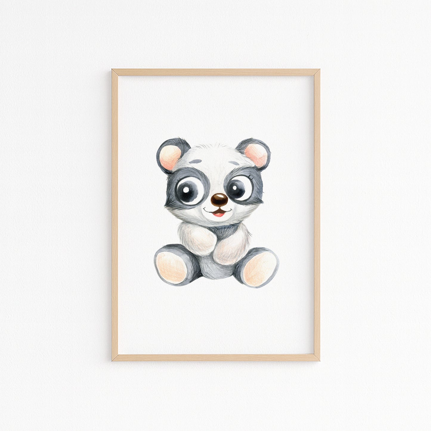 Kinderzimmerbild mit einer gemaltem Panda. Poster für das Kinderzimmer Babyzimmer