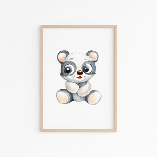 Kinderzimmerbild mit einer gemaltem Panda. Poster für das Kinderzimmer Babyzimmer