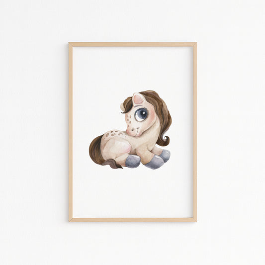 Kinderzimmerbild mit einer gemaltem Pferd. Poster für das Kinderzimmer Babyzimmer