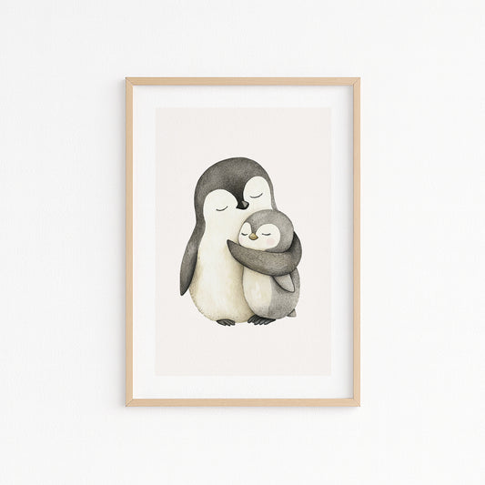 Kinderzimmerbild zwei Pinguine Familie gemald A4 - Poster für das Kinderzimmer babyzimmer
