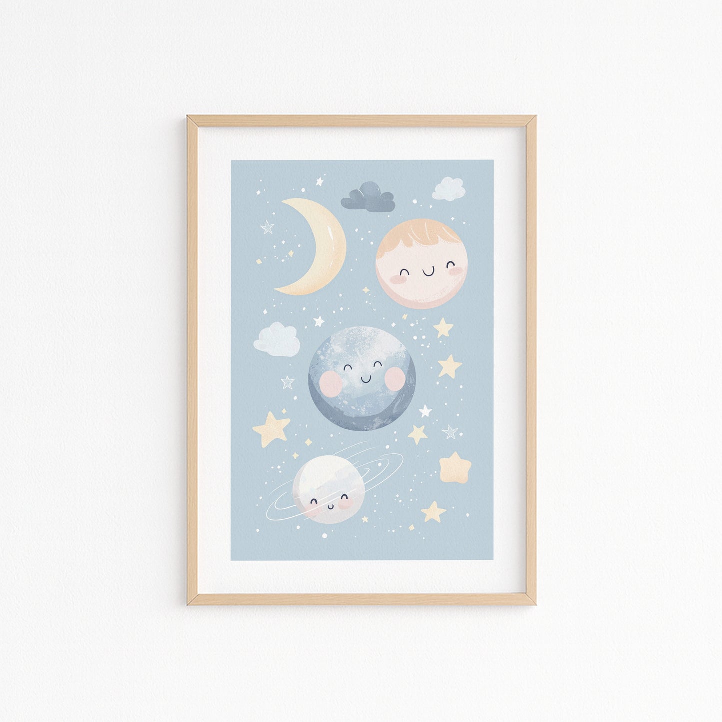 Kinderzimmerbild Planeten  blau Mond Planeten bunt A4 A3 - Poster für das Kinderzimmer babyzimmer 