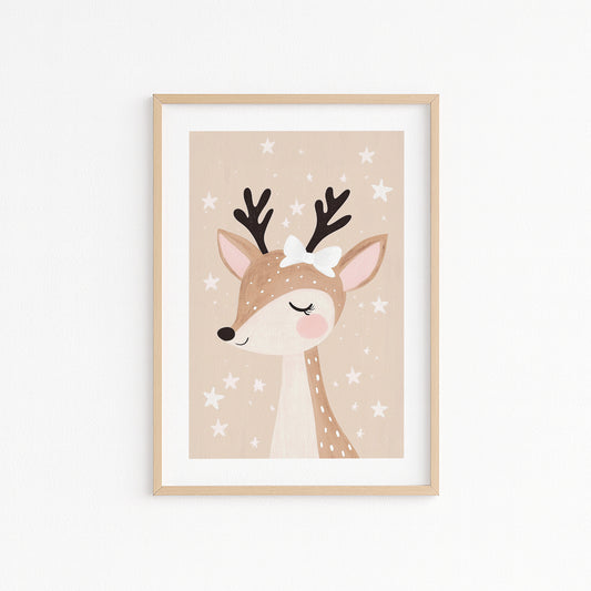 Kinderzimmerbild Reh im Winter bunt A4 A3 - Poster für das Kinderzimmer babyzimmer