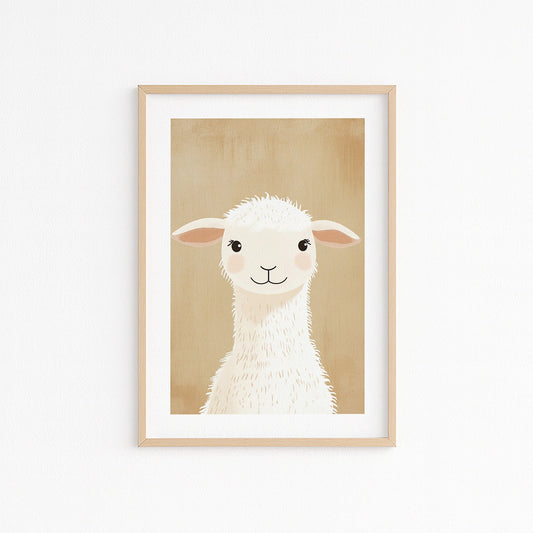 Kinderzimmer Bild Poster gemnalt mit einem Scharf auf gold beigen hintergrund - Kunstdruck für das Kinderzimmer