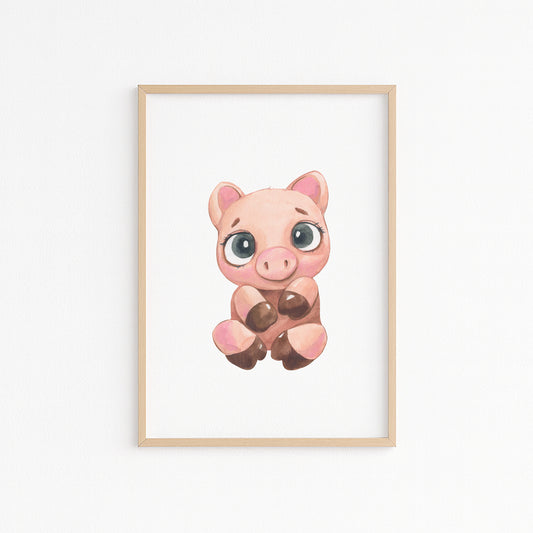 Kinderzimmerbild mit einer gemaltem Schwein. Poster für das Kinderzimmer Babyzimmer