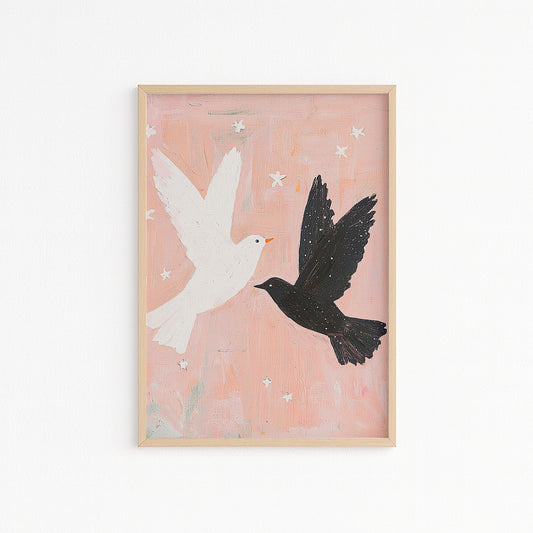 Kinderzimmerbild zwei Tauben bunt A4 A3 - Poster für das Kinderzimmer babyzimmer