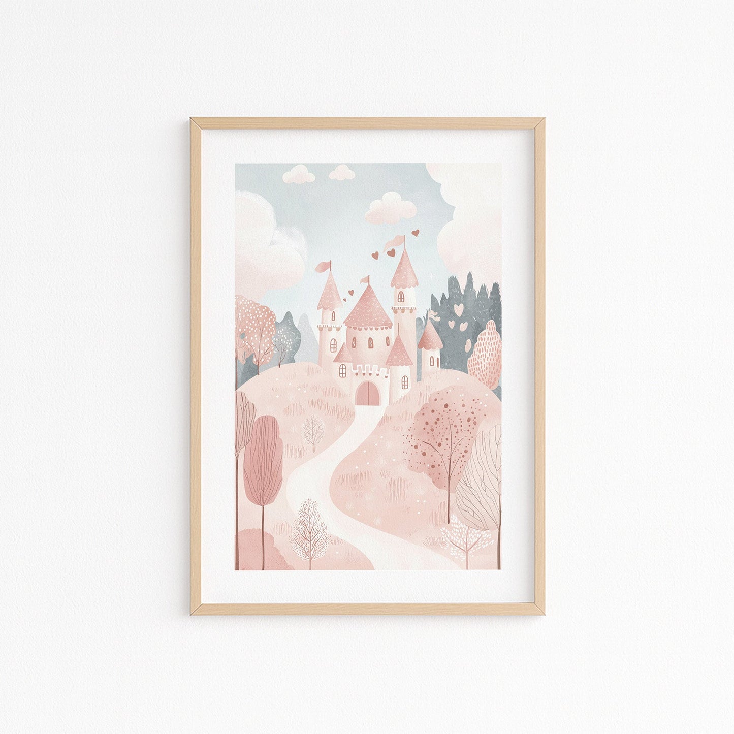 Wandbild mit gemalten Schloss für Kinder Pastelfarben