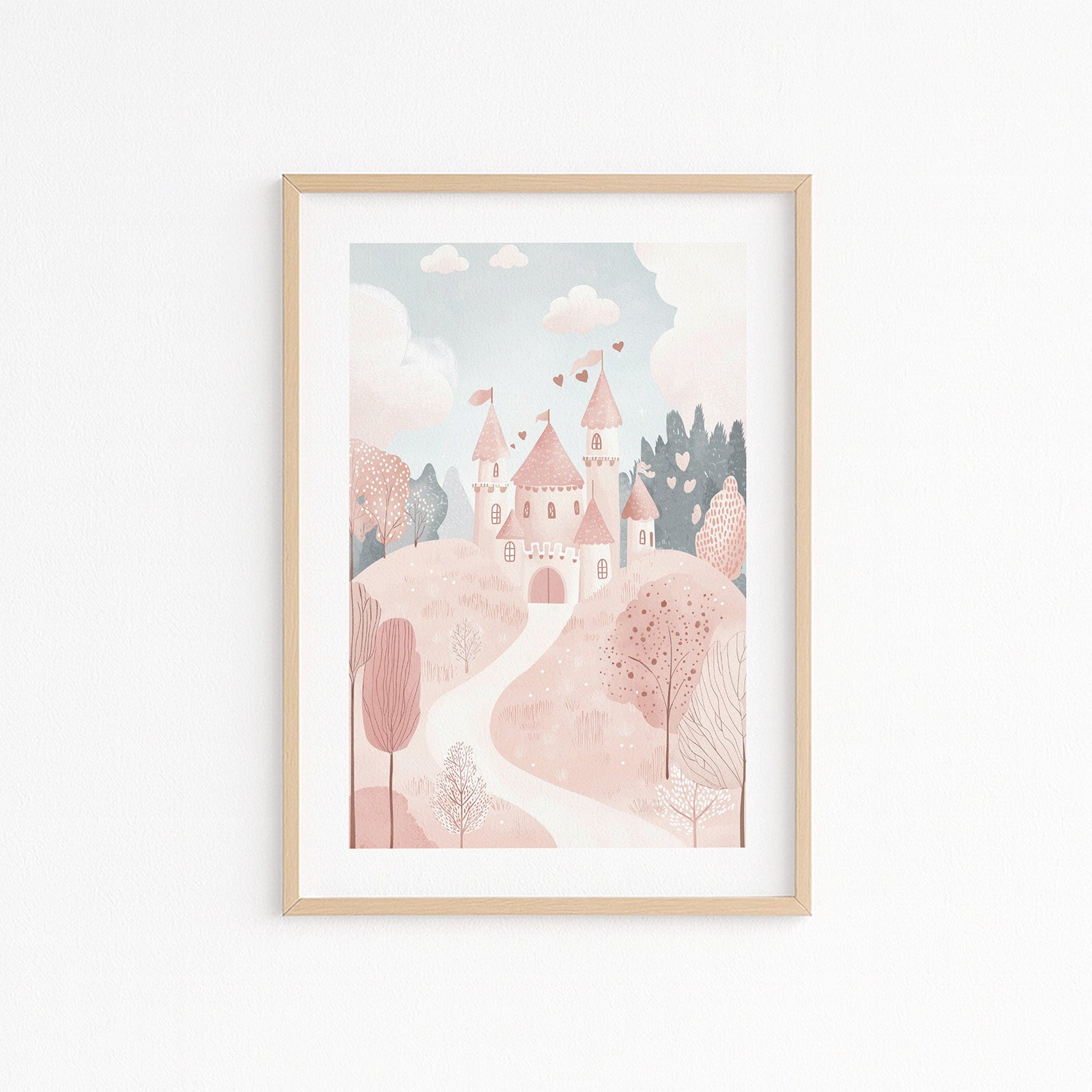 Wandbild mit gemalten Schloss für Kinder Pastelfarben