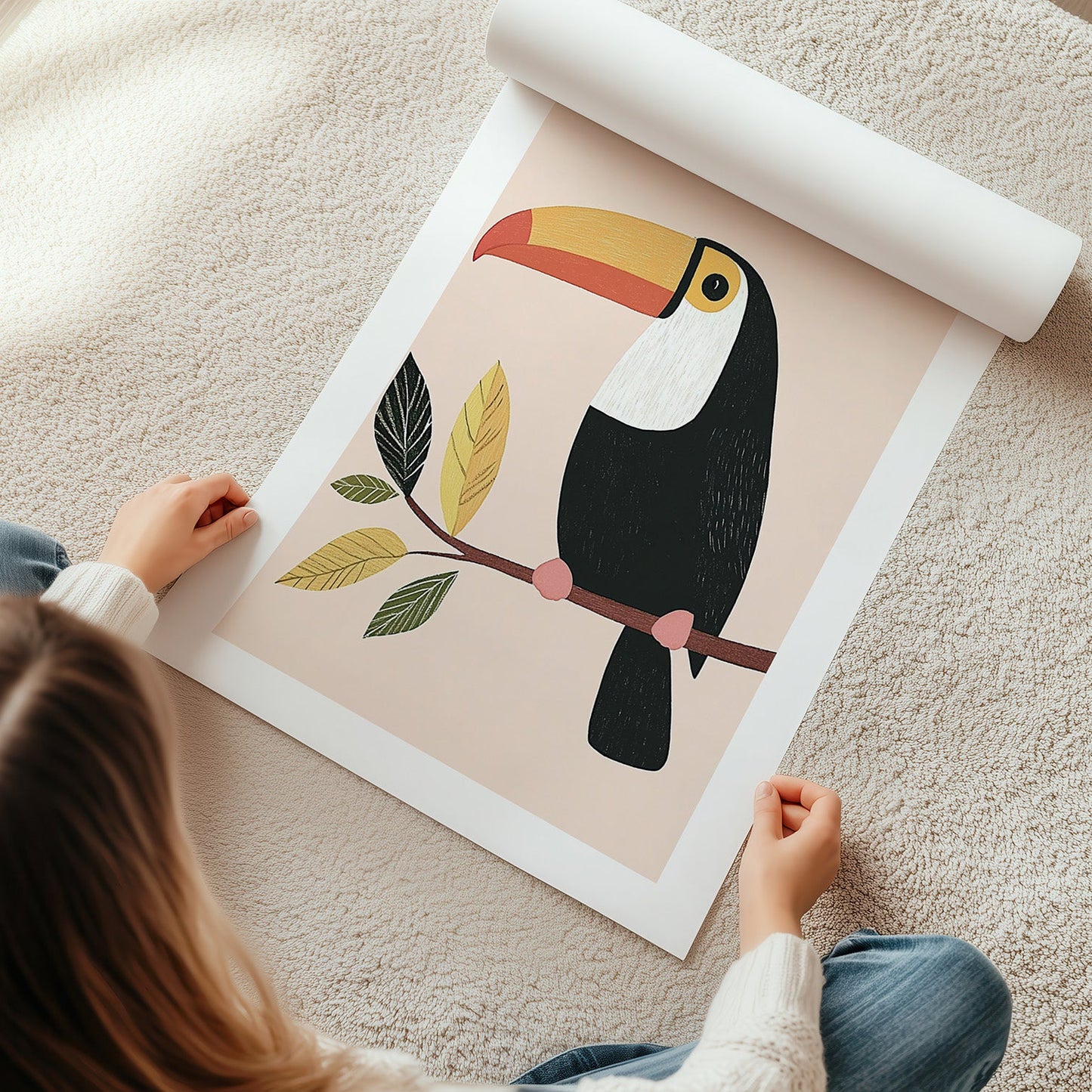Wandbild Tucan gemalt Kinderzimmerbild