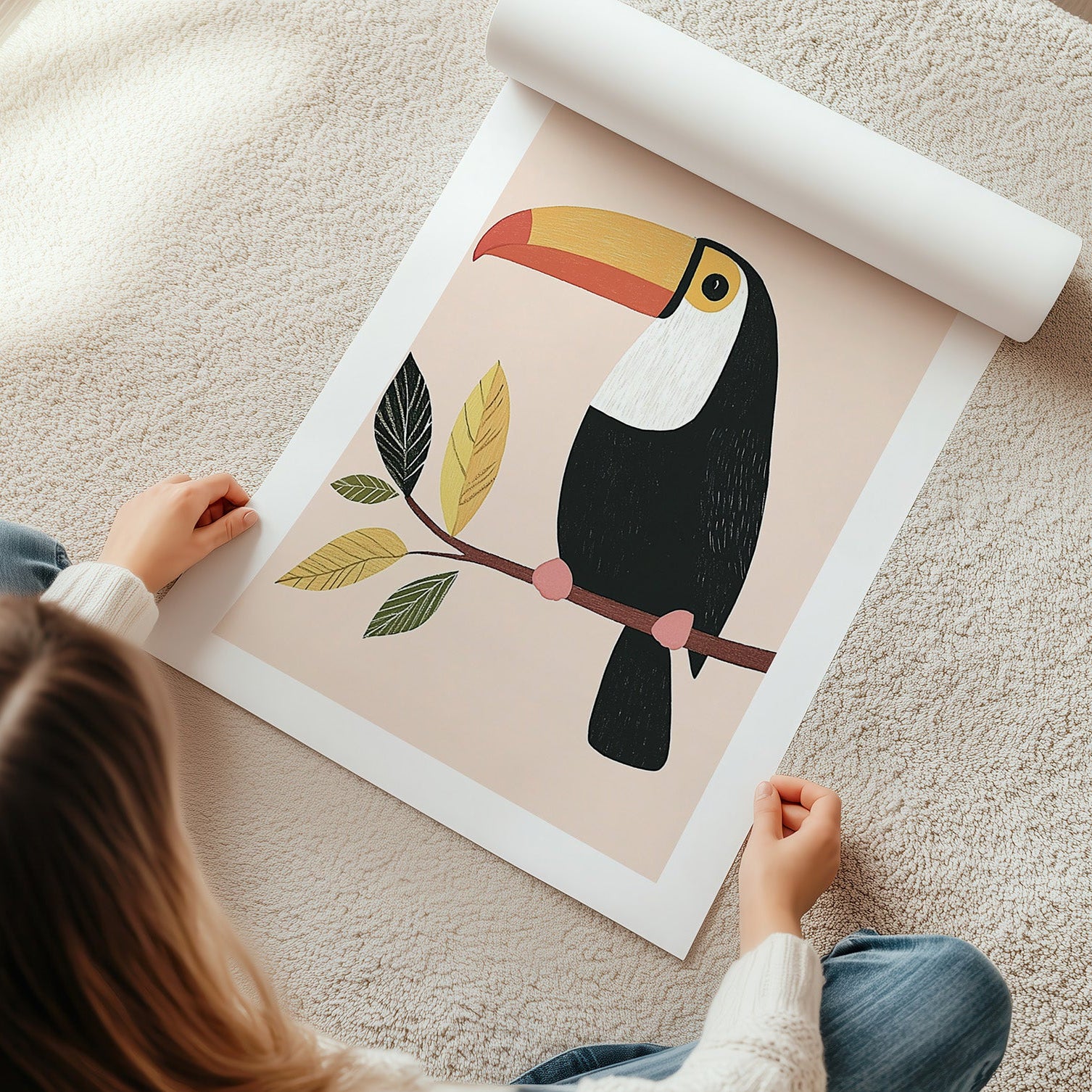 Wandbild Tucan gemalt Kinderzimmerbild
