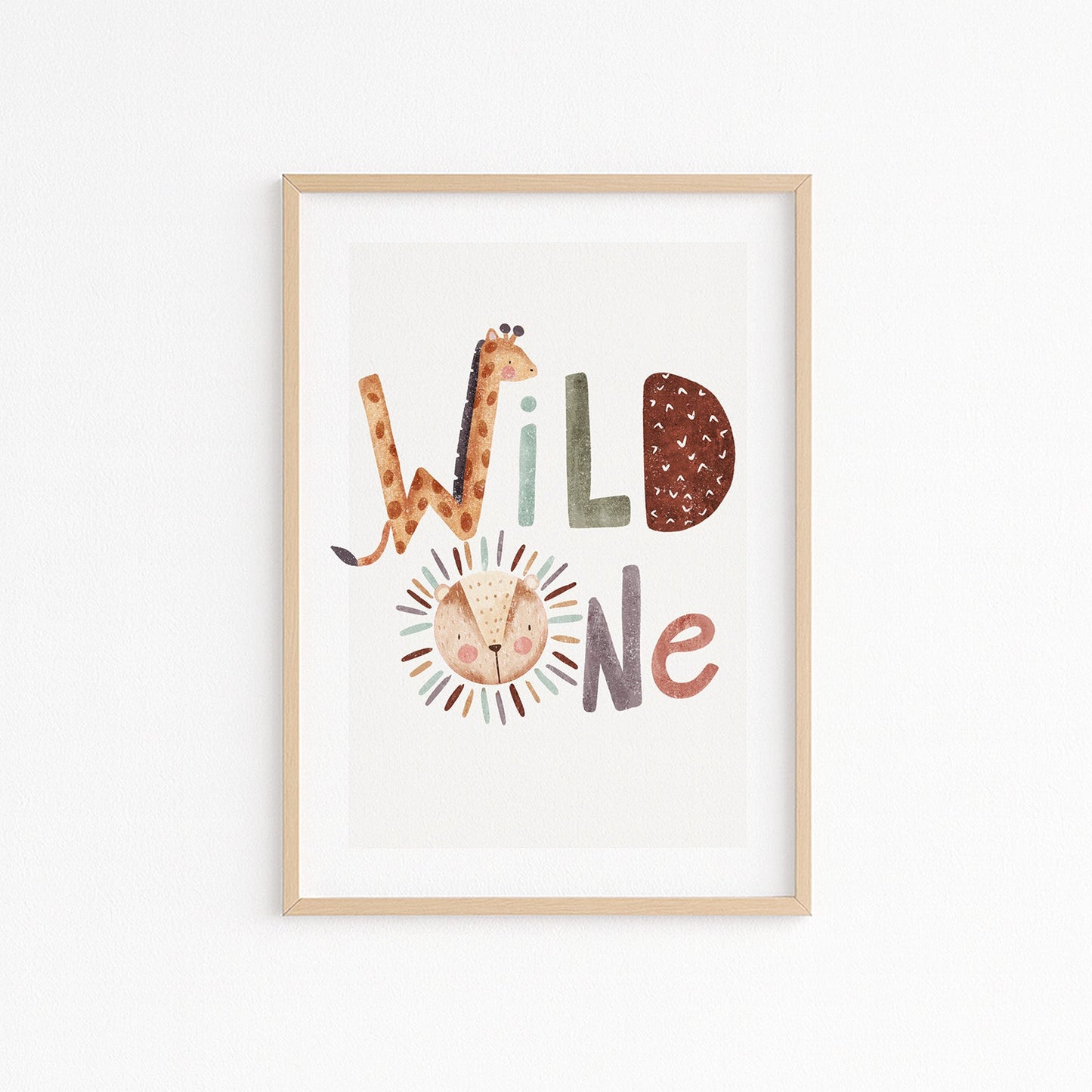 Kinderzimmerbild mit Tieren welche die Wörter Wild One ergeben Bunt