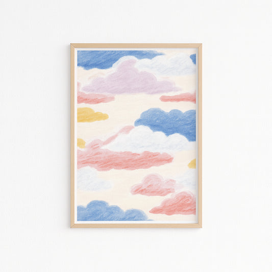 Kinderzimmerbild Wolken gemalt bunt A4 A3 - Poster für das Kinderzimmer babyzimmer