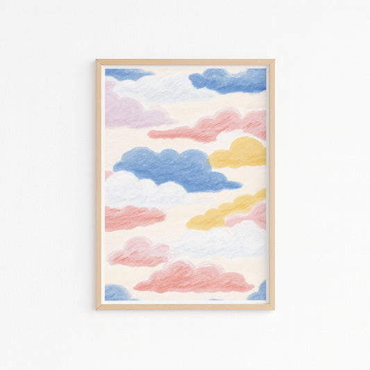 Kinderzimmerbild Wolken gemalt bunt A4 A3 - Poster für das Kinderzimmer babyzimmer