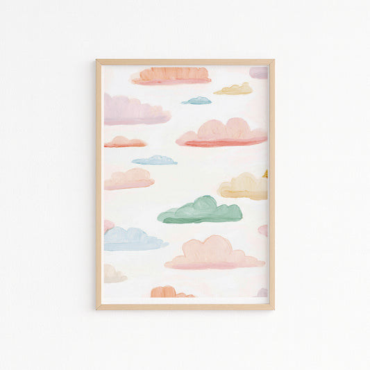 Kinderzimmerbild mit einem gemaltem Wolken bunt. Poster für das Kinderzimmer Babyzimmer