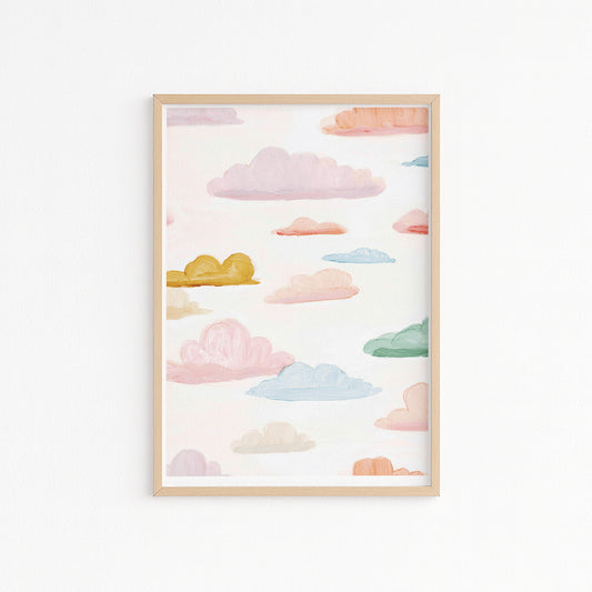 Kinderzimmerbild mit einem gemaltem Wolken bunt. Poster für das Kinderzimmer Babyzimmer