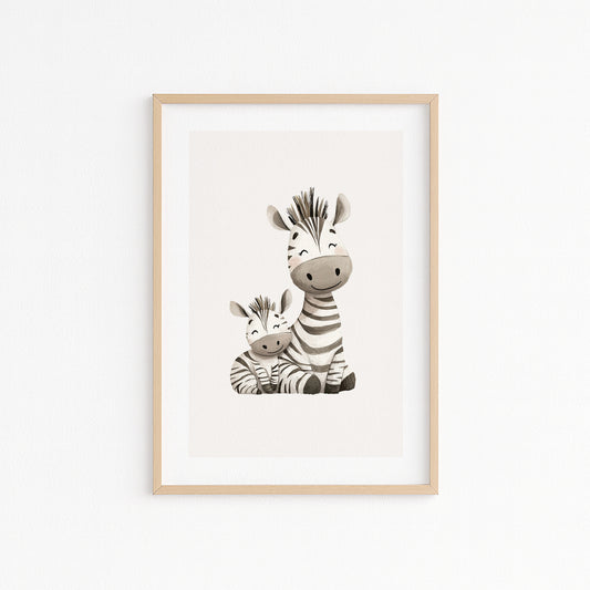 Kinderzimmerbild mit zwei Zebras gemald A4 - Poster für das Kinderzimmer babyzimmer
