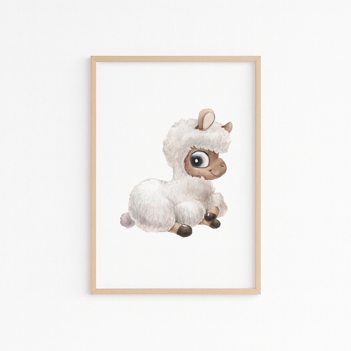 Kinderzimmerbild mit einer gemaltem Alpaka. Poster für das Kinderzimmer Babyzimmer