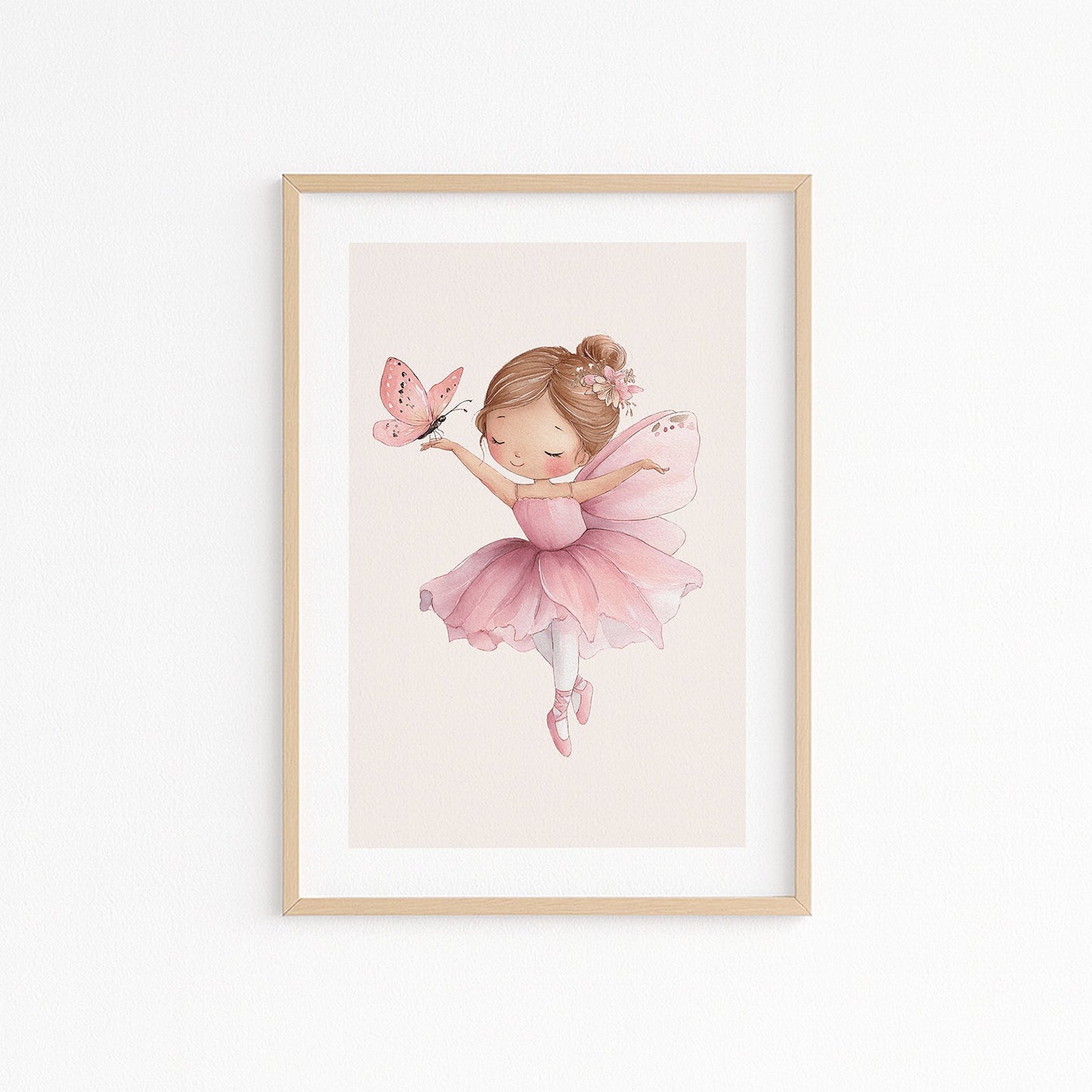 gezeichnete Ballerina tanzt mit einem Schmetterling pastelfarben